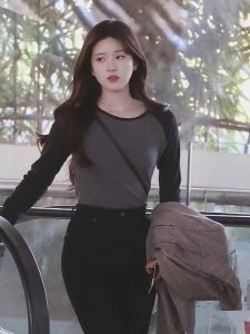 BM Official Website Raglan Color Matching Long Sleeves T-shirt BM Spring & Fall New Arrival Zhao Lusi Same Style All-Matching Slim Looking Can Be Outerwear Top