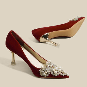 Lostwild Chinese Style Wedding Shoes for Brides And Maids Pointed Toe High Heels Thin Stiletto Fashionable Womens Footwear