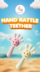 Baby Pro Silicone Hand Shape Rattle Teether Toy for Baby Comfortable Entrance & Safe Entry Depth