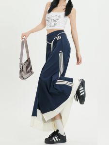 Spring Autumn High Waist Asymmetrical Midi Skirt Womens Plaid A-Line Gauze Skirts Korean Style Commute Polyester Fabric