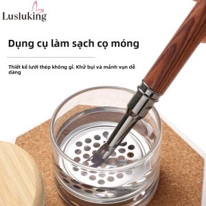 Móng Khoan Hộp Vệ Sinh Với Lưới Thép Không Gỉ Đế Gỗ Móng Tay Bàn Chải Cốc Có Bút Rửa Thủy Tinh Pha Lê Móng Tay Nghệ Thuật Thiết Bị