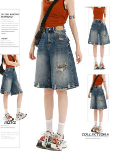 MZVZ | Retro Ripped Baggy Overalls Denim Capris