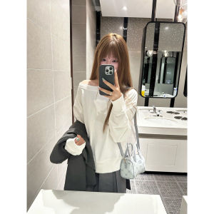 Áo Hoodie Màu Trắng Dài Tay Thường Ngày Cho Nữ Mùa Xuân Thu Phong Cách Mới Một Bên Vai Thoải Mái Thường Ngày