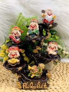 Bộ 5 Tượng Ngũ Phúc Thần Tài Long Quy Cõng Vàng tọa đế Phú Quý Bình An