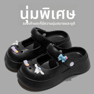 รองเท้าแตะ Mary Janes EVA สำหรับผู้หญิง ส้นหนา สไตล์หวาน รองเท้าแตะแบบสวม ส้นเตี้ย รองเท้าแตะชายหาด ทรงหัวมน