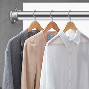 Clothes Rail Closet Rail Curtain Rod Round Tube Closet U Shaped Rod Supports Pole Sockets