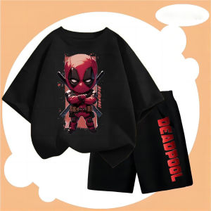 Hot Toys | Cartoon Drip Deadpool Print Kids Cotton T Shirt Shorts 2 Pieces Set Boys Girls 2026 Summer Casual Outfit Tshirt Suit