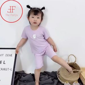Baby seamless pajamas childrens summer ice silk thin home clothes modal baby air-conditioned clothes boneless suit