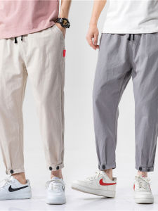 Quần Dài Nam Ống Đứng Rộng Rãi Bằng Vải Lanh Cotton Thể Thao Mùa Xuân Hè Đa Năng Quần Dài Thường Ngày Cạp Vừa