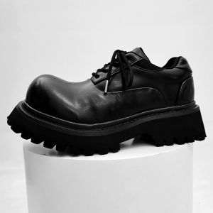 Cleanfit British Style Derby Shoes Thick Bottom Heightening Commuter Leather Shoes Womens Mens Black Mickey Big Head Shoes