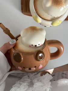 Cute Marshmallow Bear Ceramic Lidded Straw Cup