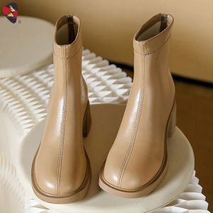 Katerina Fashion Korean Autumn Zipper Boots Shoes For Women Round Mid-Calf K-515