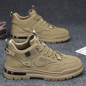 Mens High-Top Martin Boots Autumn Winter Retro Outdoor Thick Bottom Versatile Workwear Trendy Shoes Casual Leisure Short Tube