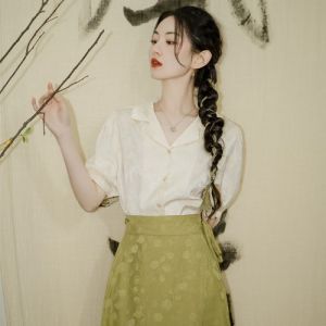 New Chinese Style Womens Tang Suit Top And Horse Tail Skirt Set Traditional National Fashion Improved Qipao Daily Wear