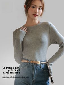 MiiOW | Áo sơ mi nữ tay dài cổ tròn ấm áp MiiOW 2025 Áo lót mùa thu đông thường ngày Áo lót màu trơn đơn giản