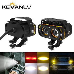 1/2pcs Motorcycle LED Spotlight Dual Color white yellow With RGB Halo Stobe For ATV SUV Offroad Fog Lamp RV work light 12-24V