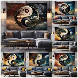 VIKAMA Premium Tai Chi Yin Yang Art Tapestry Modern Living Room Sofa Nature Landscape Cloud Moon Meditation Space Tapestry