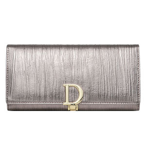 Women Long Wallet 2025 New Genuine Shiny Leather Striped Bifold Cowhide Money Clutch Long Female Mobile Phone Holder Zipper