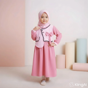Natalia - Gamis Anak Haniya Model Vest / Fashion Gamis Premium Anak Edisi Lebaran 2026 (TANPA HIJAB)