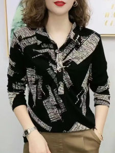 Le Yan Mommy Style Shirt Collar Button Design Leopard Print Top for Middle-Aged And Elderly Women Fashionable Autumn New Arrival