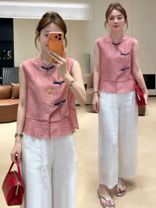 YOUFAN | Crossed Collar Retro Button Chinese Style Casual Loose Printed Womens Blouse