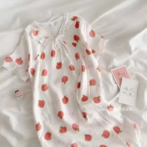 Pure Cotton Double-Layer Muslin Summer Sleepwear for Women Prince-Style White Long Dress Home Clothes Casual Style