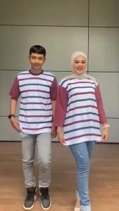 Baju Pasangan Couple Aldira Salur Combi Stripe 3 Atasan Kaos Combed 24s