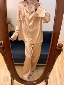 New Womens Soft Loose Korean Polka Dot Print Pajama Set Cute & Comfortable Kitty Loungewear