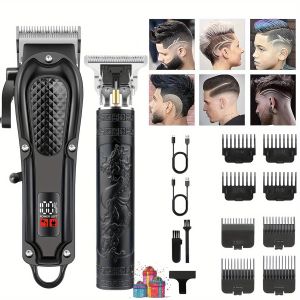 Wireless USB charging lithium battery ABS case digital display and engraving design suitable for a gift for dad elegant barber