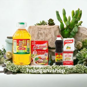 Combo 1c Dầu ăn Cái Lân 5 lít 1gói Hạt Nêm Aji Ngon Heo 400gr - Tặng 1c Nước Tương 500ml 1gói Bột Ngọt 100gr 1gói Bột Canh 190gr