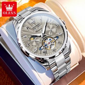 OLEVS Automatic Mens Watch Waterproof Original 2024 New Perpetual Calender Luminous Multifunctional Dial Swiss Imported Mechanical Movement Business Casual Watch