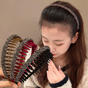 IVY Fashion Rhinestone Flocking Bezel Hair Hoops for Women Exquisite Rhinestone Hair Band Anti-slip Hair Band Washing Face Flocking Headband