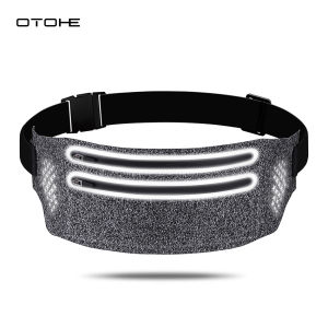 OTOHE กระเป๋าแฟชั่นเอวผู้ชายกระเป๋าออกกำลังกายกีฬากลางแจ้งเอวแพ็คกระเป๋าอัลตร้าบางกระเป๋าวิ่งได้กระเป๋ากันน้ำกระเป๋าเงินเอวคาดเอวแฟนนี่แพ็ควิ่งเหยาะ ๆ สายคาดเอวมีแถบสะท้อนแสงสำหรับออกกำลังกายกีฬากลางแจ้ง