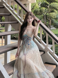 Summer Vacation Style Wrinkled Skinny Strap Maxi Dress