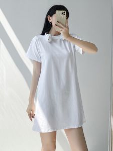 Slimming Effect Pure Cotton Short Sleeve T-Shirt Dress Comfortable round Neck Pullover Summer Dress Inner Wear Mini Skirt