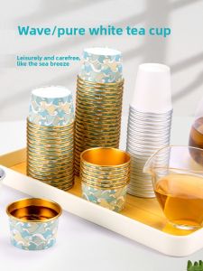 Lilac Bell Flower Gold Foil Thickened Disposable Tea Cup Small 60ml Gongfu Tea Cup for Home Use Tea Drinking Paper Cup