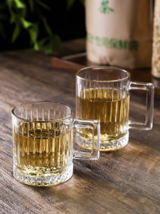 Japanese Style Thickened Glass Cup with Handle for Tea Brewing Beer Drinking Beverage Serving Home Use Guest Cup