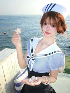 Miniature Beach Vacation Style Two-Piece Set Butterfly Knot Cotton Short Sleeve V-Neck Top And Half Skirt Whole Suit