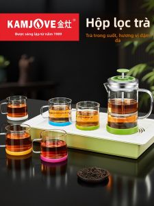 Kamjove | Bộ Ấm Chén Trà Thép Không Gỉ Có Bộ Ép Trà Ly Trà Kính