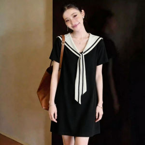 Đầm Midi Ôm Dáng Tay Ngắn Cổ V Màu Hải Quân Pháp