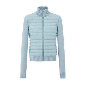 LaluneDuCiel Minimalist High Collar Knitted Patchwork Short Womens down Jacket Winter Casual Outerwear Pure Color