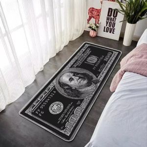 VIKAMA Pink Bubble Gum 100 Dollar Bill Runner Rug Anti Slip Washable Street Hip Hop Trendy Long Bedroom Floor Home Decor