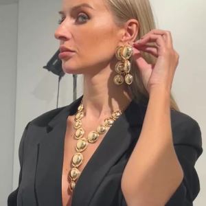 Ingemark | Ingemark Women Punk Metal Y-Shaped Chain New Jewelry Set Exaggerated Geometric Smooth Circular Spliced Long Necklace Earrings