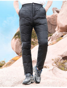 UAISI Mens Thickened Goose down Pants Elastic Waist Warm Inner Wear Long Pants Nylon Fiber Winter Home Clothes for Elderly