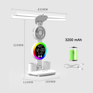 Rechargeable Table Lamp for Study Desk Lamp Reading Light Led Table Light with Fan Led Clock Dispaly Reading Lamp