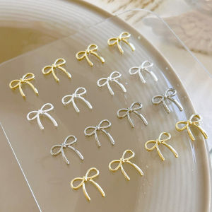 AqToCna 10pcs Bow Deco Nail Art Charm 3D Silver Gold Bowknot Ribbon Nail Decor Parts DIY Luxury Manicure Accessories