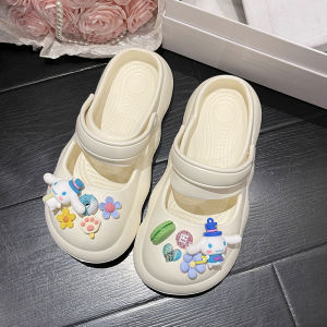 รองเท้ามีรูแมรี่เจนลายดอกไม้รองเท้าแตะปิดหัวแฟชั่น INS แมทช์สุดง่ายใส่ออกไปข้างนอกเหมาะกับสาวๆน่ารักๆแบบใหม่ฤดูร้อนสำหรับผู้หญิง