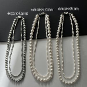 Ruying Detachable Strong Light Pearl Necklace Womens Double Layer Fashionable Titanium Steel Crystal Chain Lockbone Necklace