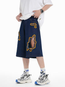 American Cleanfit Shorts Men and Women Retro Water Washed Hole Embroider Niche Design Loose Denim Shorts