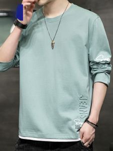 ROMON | Lormen Mens Long Sleeve T-shirt Spring Autumn New Round Neck Printed Sweatshirt Base Shirt Top Cotton Non-iron Treatment